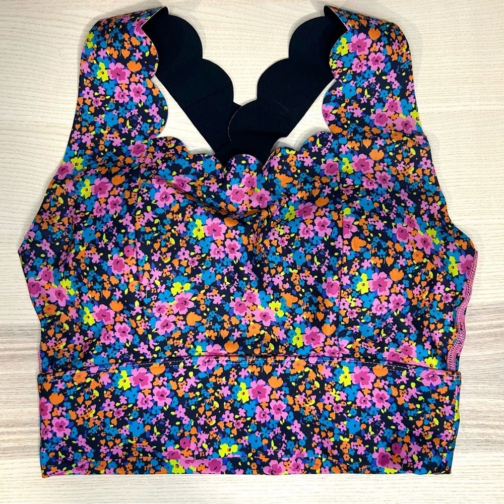 SSYS Floral Longline Scallop Cross Back Sports Bra Brand New NWOT XS 32A-34A